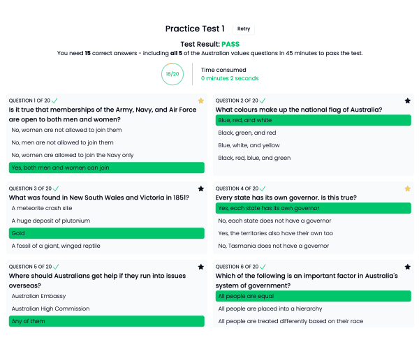 Australian Citizenship Test result review demo