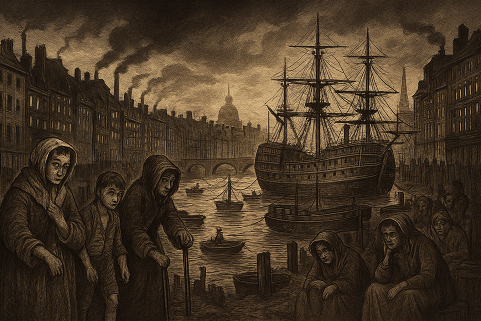 Historical illustration of the First Fleet arriving in Australia, 1788